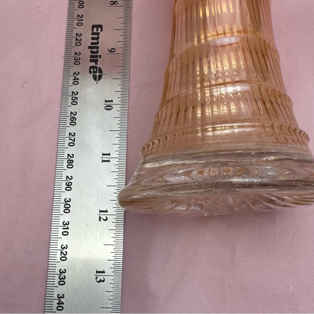 VTG Carnival Glass Swung Vase Marigold Iridescent Ribbed 12” - Picture 8 of 10